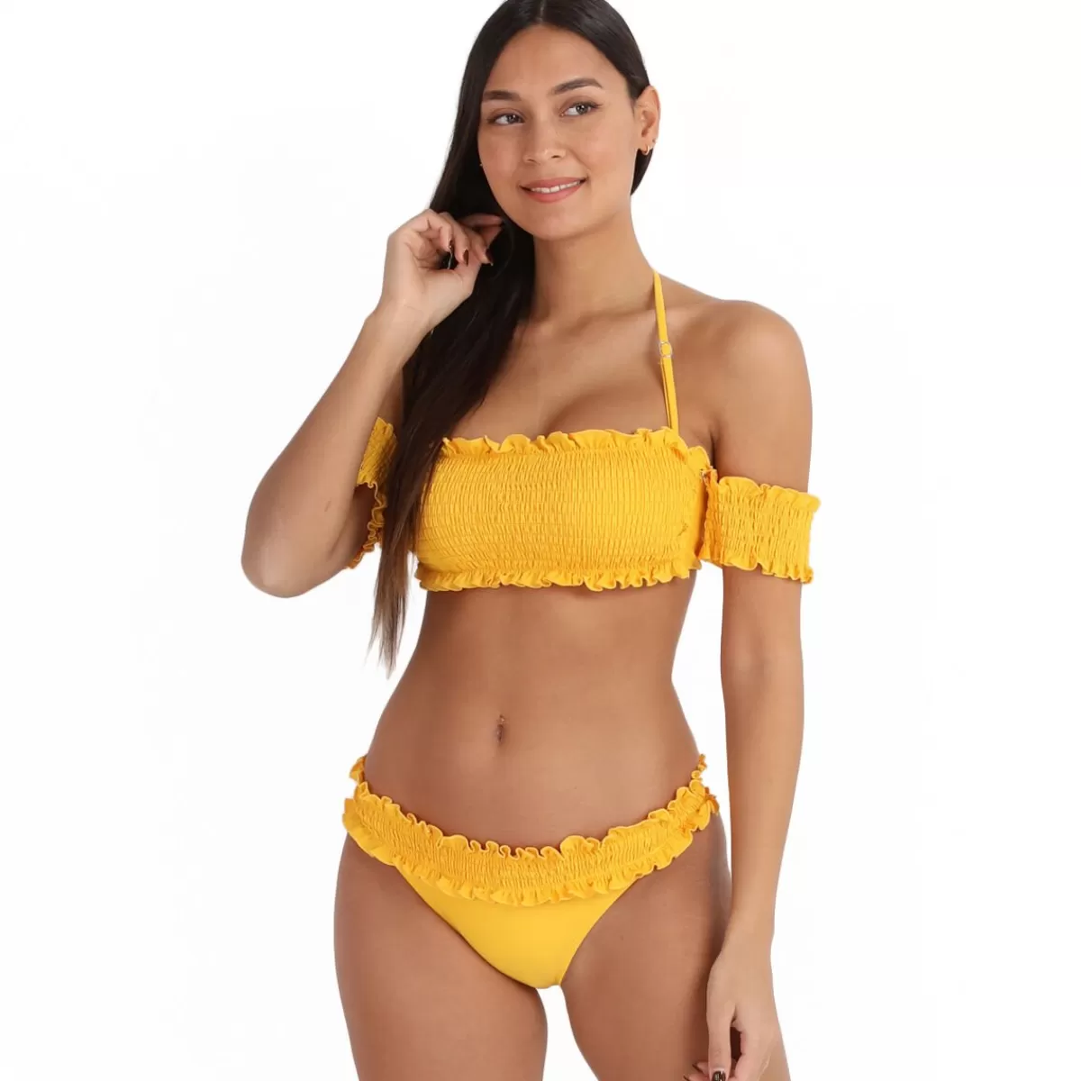 La Modeuse Maillots De Bain*Bikini smocké à bretelles et manches