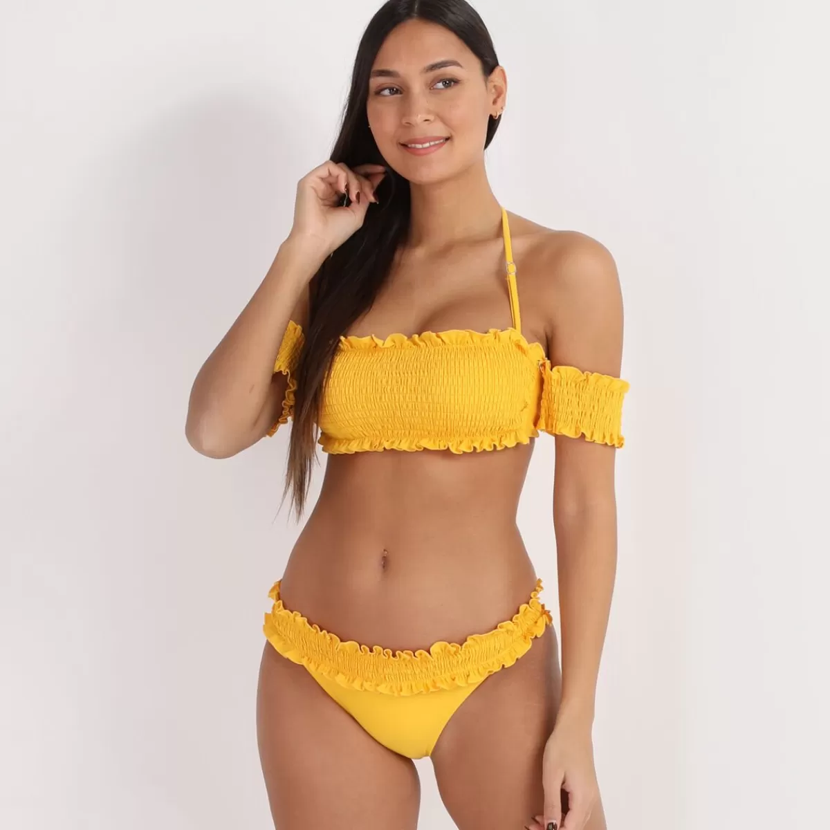 La Modeuse Maillots De Bain*Bikini smocké à bretelles et manches