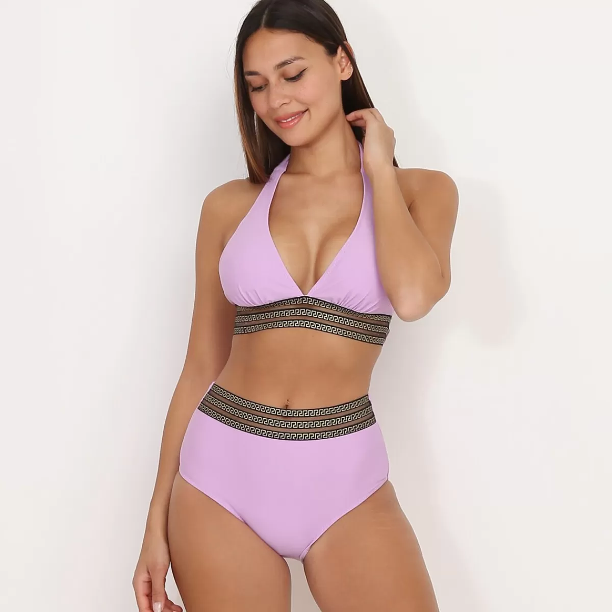 La Modeuse Maillots De Bain | Grandes Tailles (44 Et +)*Bikini taille haute parme à motif Grecque