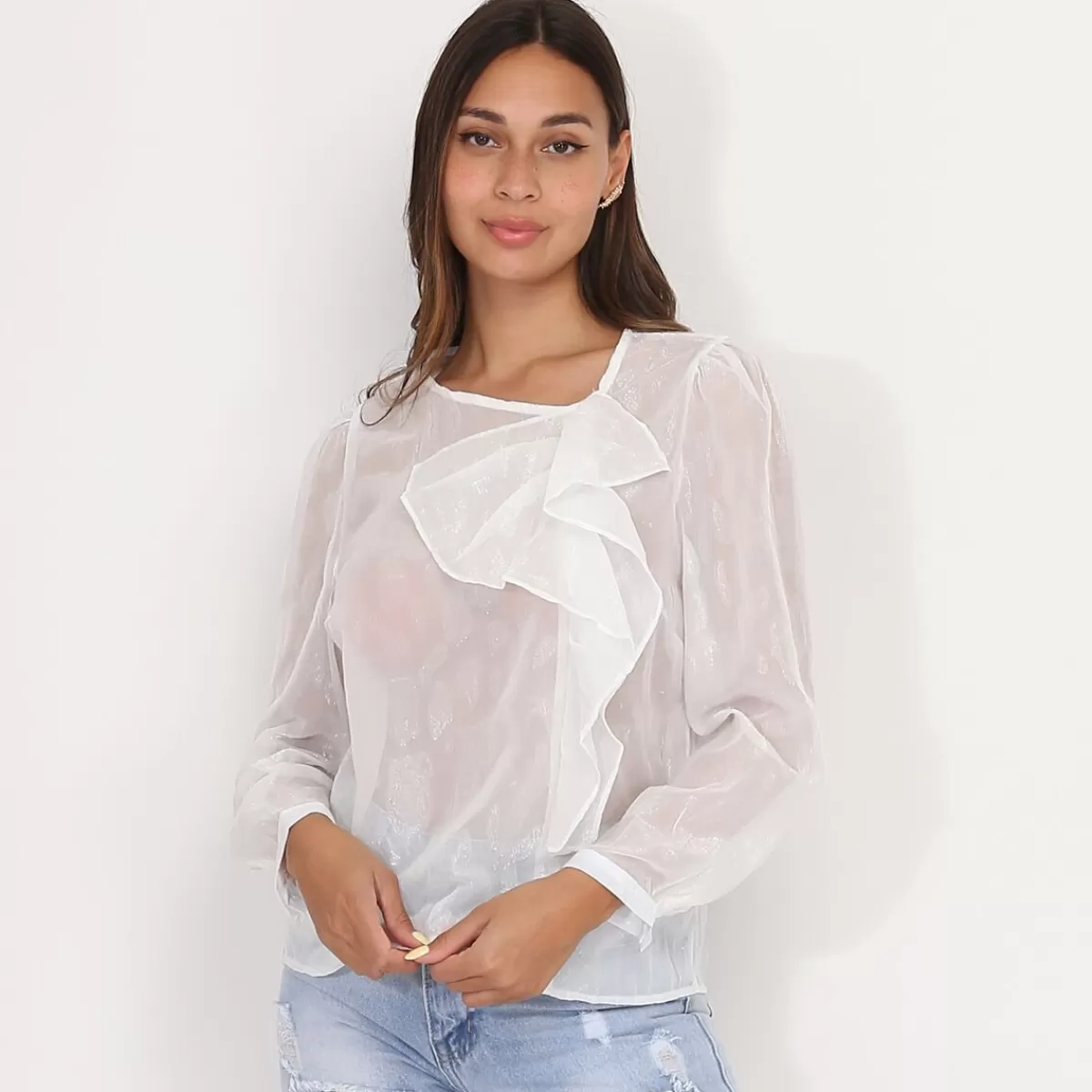 La Modeuse Business Collection | Tops, T-shirts*Blouse transparente scintillante à volants