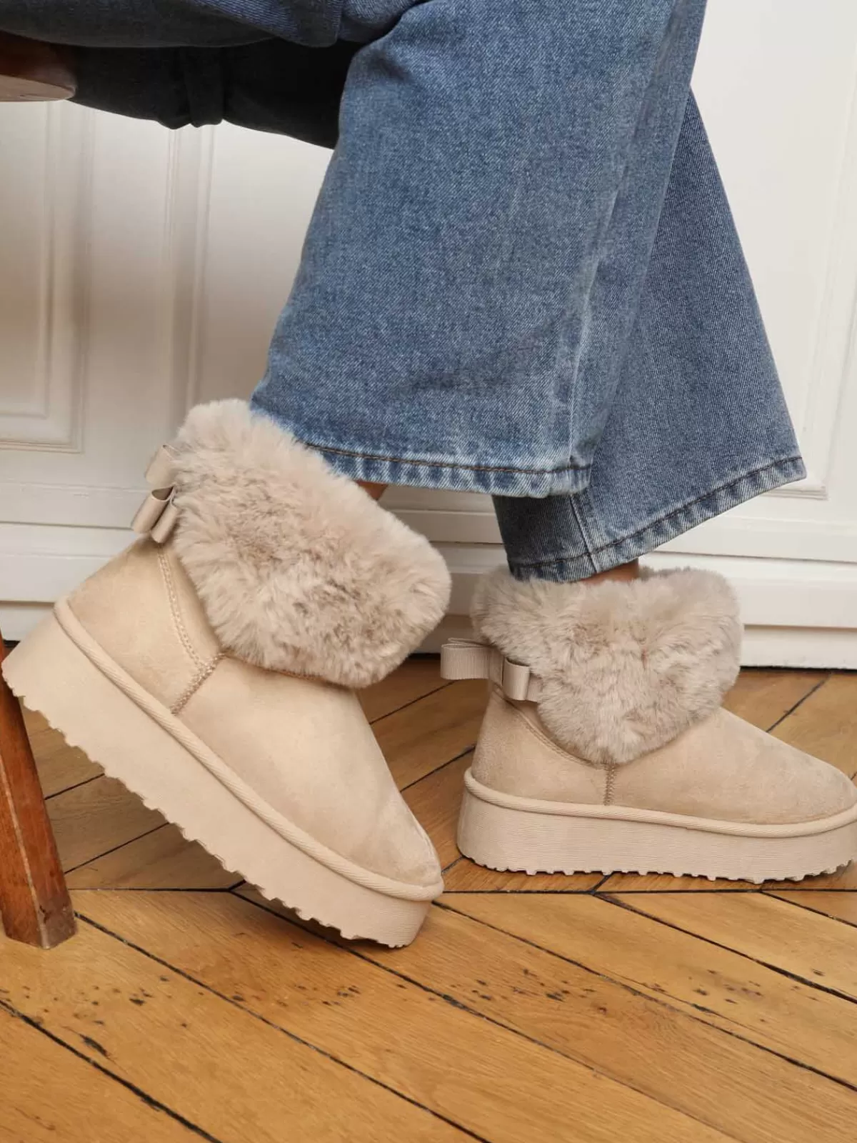 La Modeuse Compensées | Chaussures D'hiver*Boots fourrées à plateforme et n艙ud