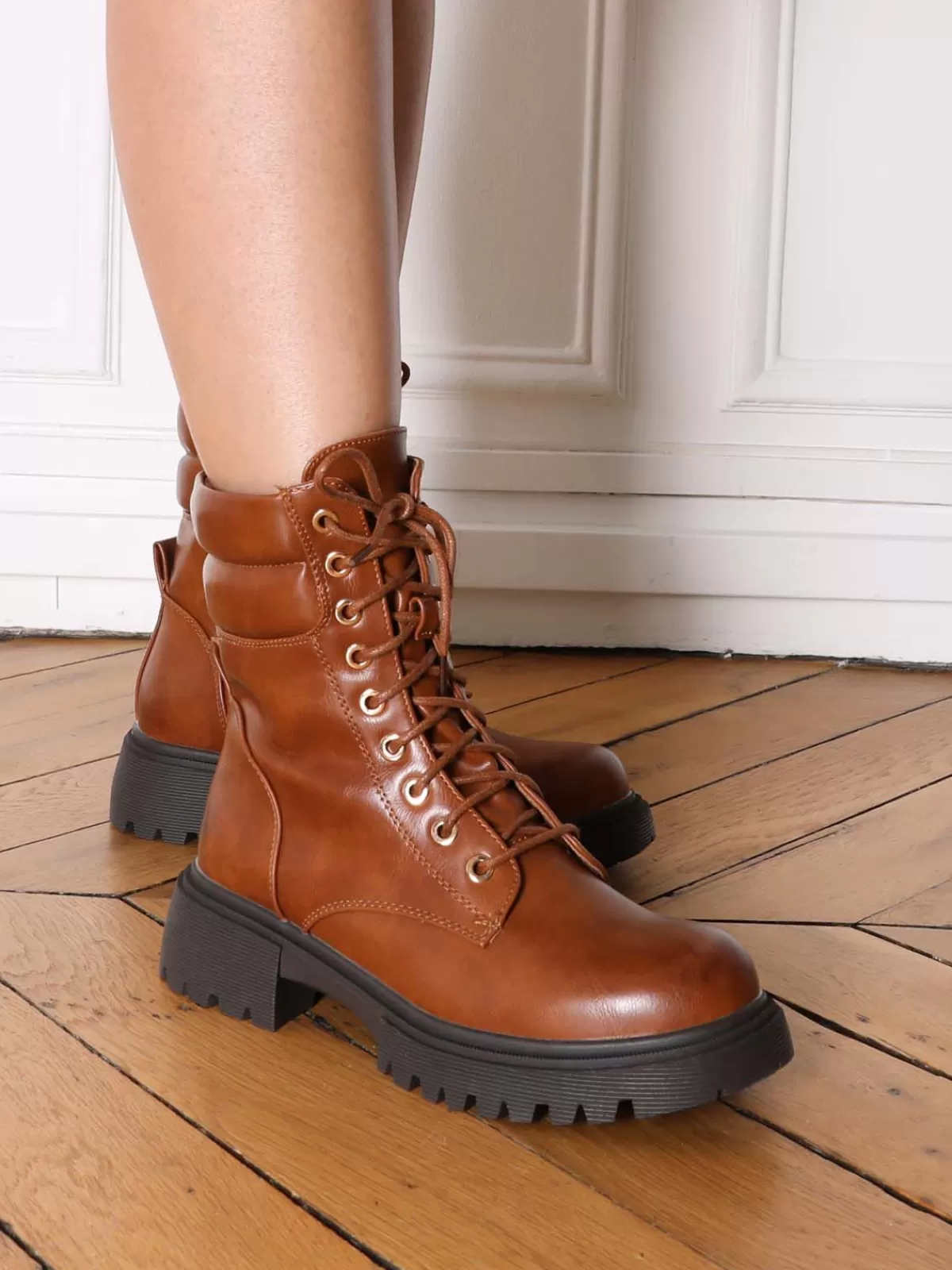 La Modeuse Compensées | Bottines*Bottines rangers à détail matelassé