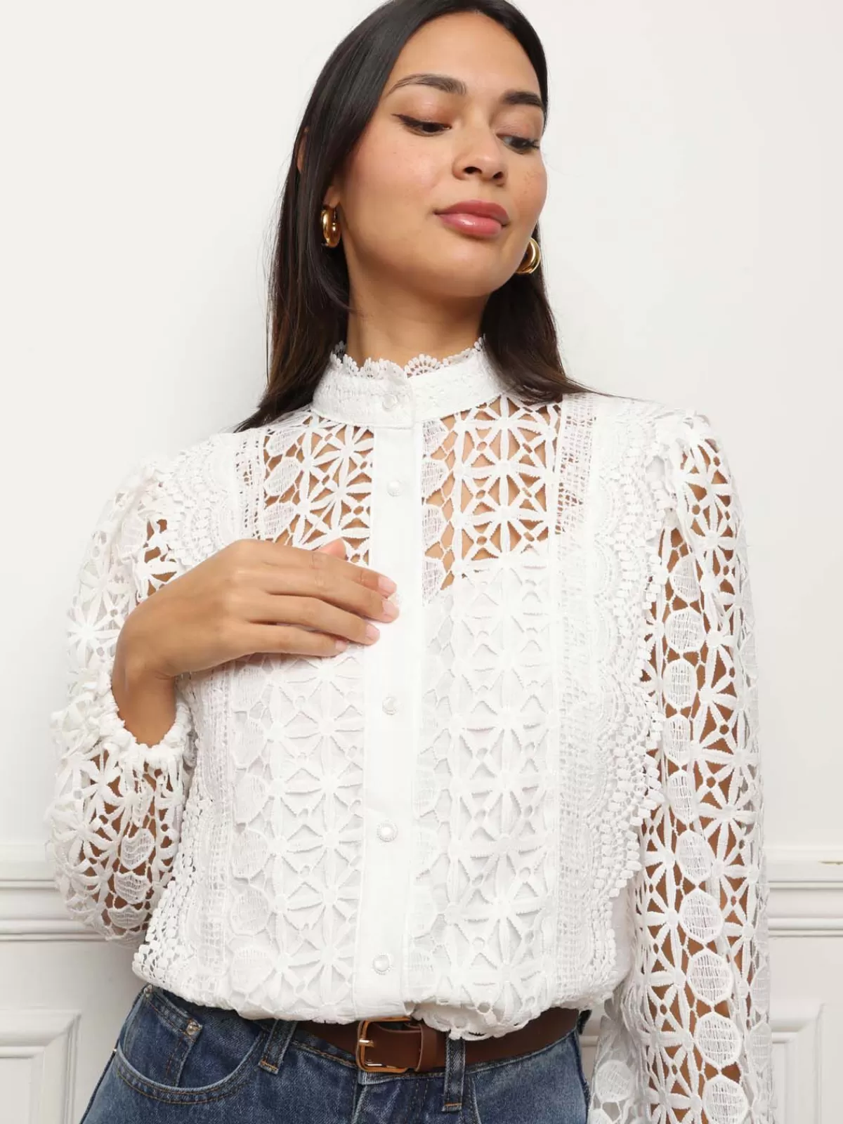 La Modeuse Best Sellers De La Modeuse | Tops, T-shirts*Chemisier à col montant et dentelle guipure