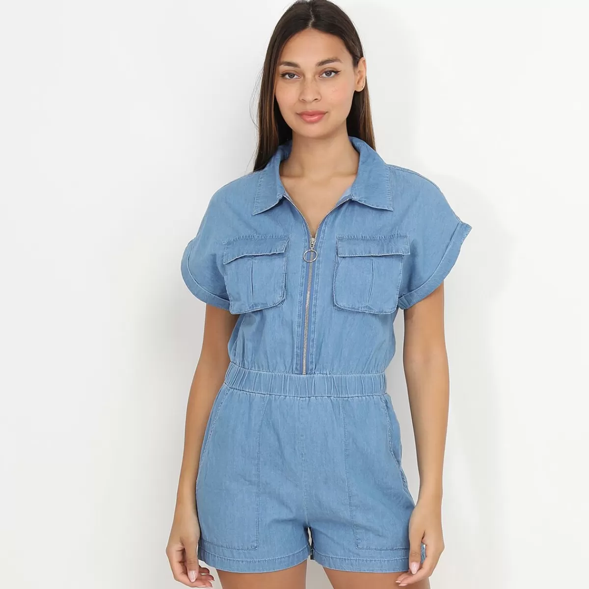 La Modeuse Combinaisons*Combi-short denim à zip