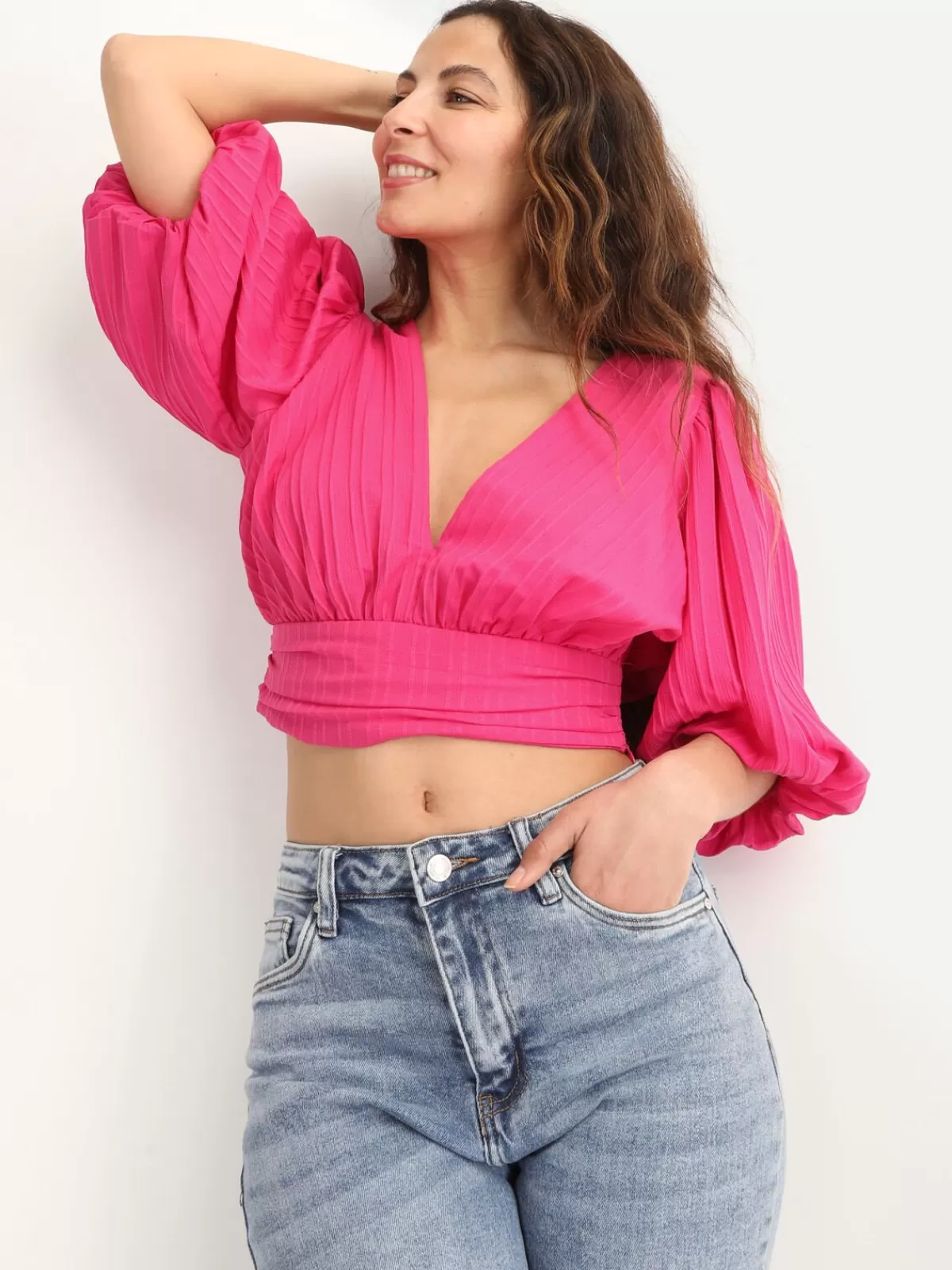 La Modeuse Tops, T-shirts*Crop Top plissé à manches ballons