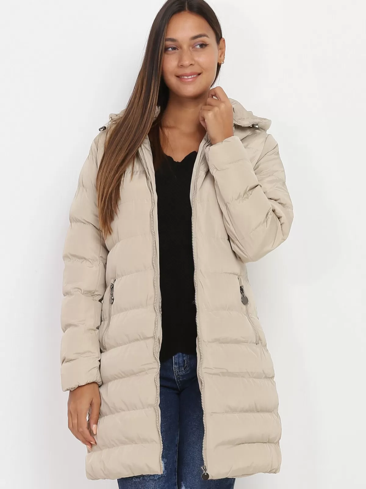 La Modeuse Grandes Tailles (44 Et +)*Manteau mi-long matelassé à capuche