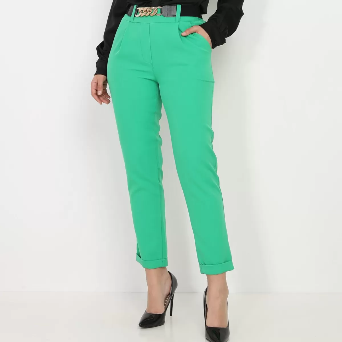 La Modeuse Business Collection*Pantalon droit avec ceinture à maillons