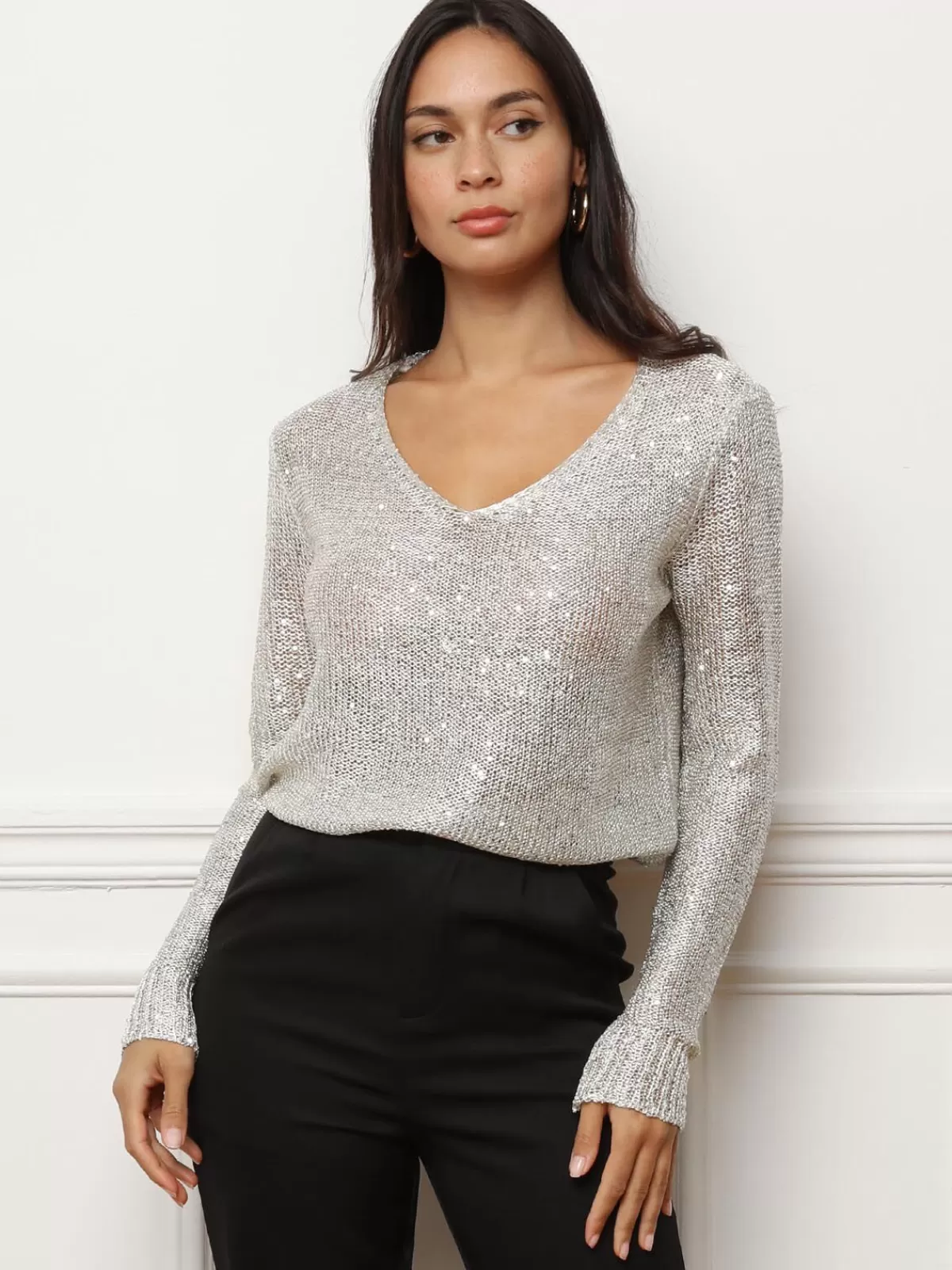 La Modeuse Pulls | Tops, T-shirts*Pull en maille ajourée à sequins