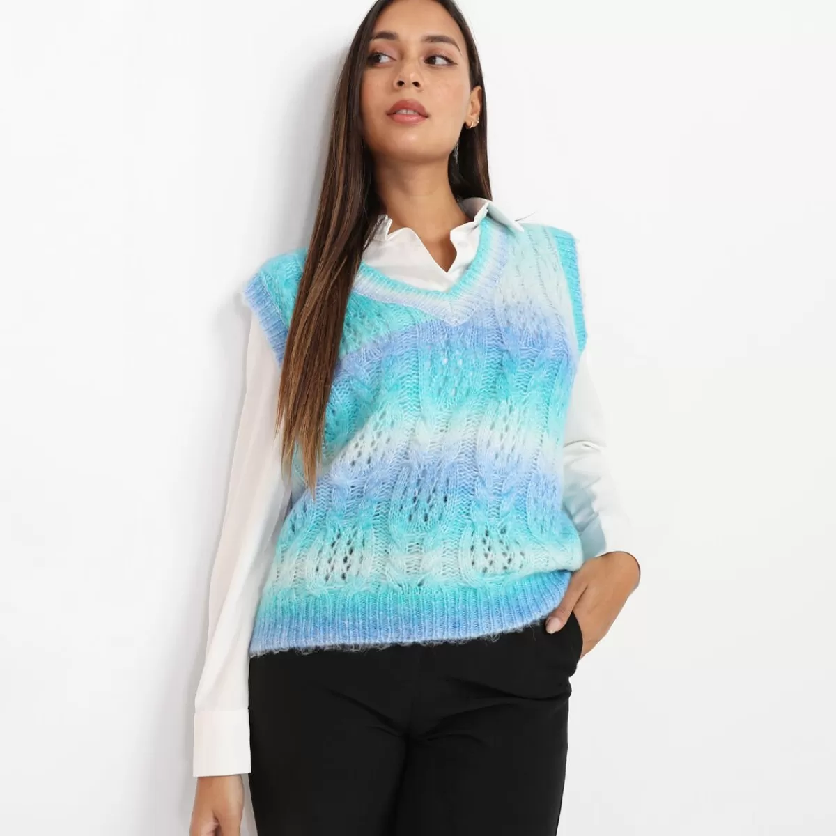 La Modeuse Pulls*Pull sans manches effet tie dye à col V