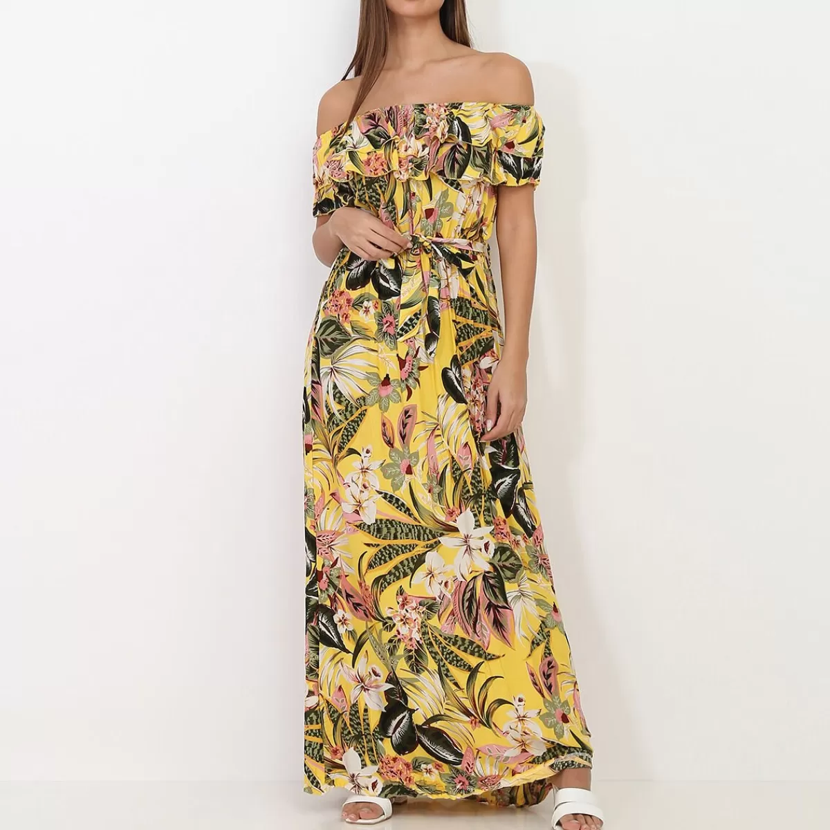 La Modeuse FASHION MATERNITY*Robe col bardot à motif fleurs tropicales