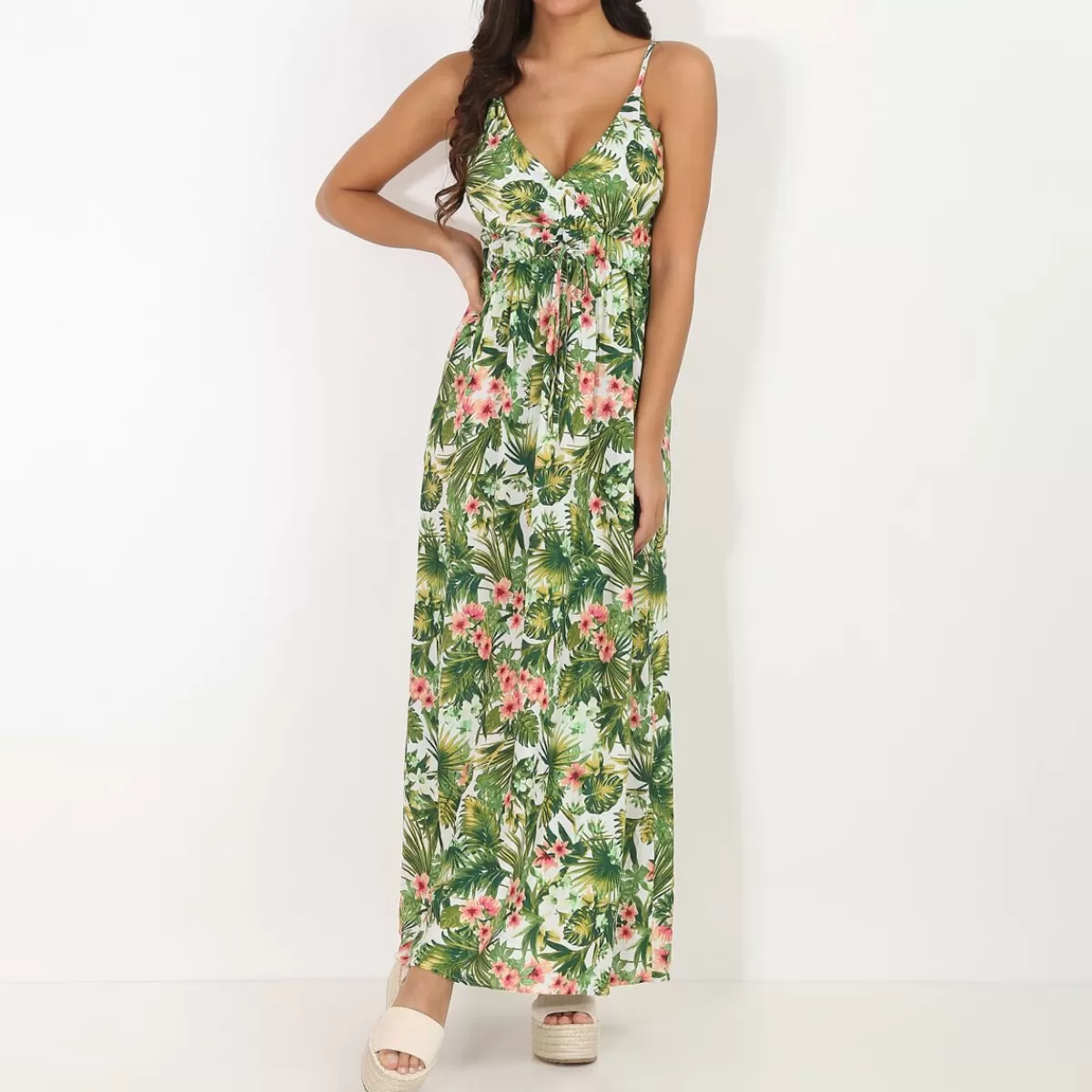 La Modeuse FASHION MATERNITY | Grandes Tailles (44 Et +)*Robe longue à bretelles et motif tropical