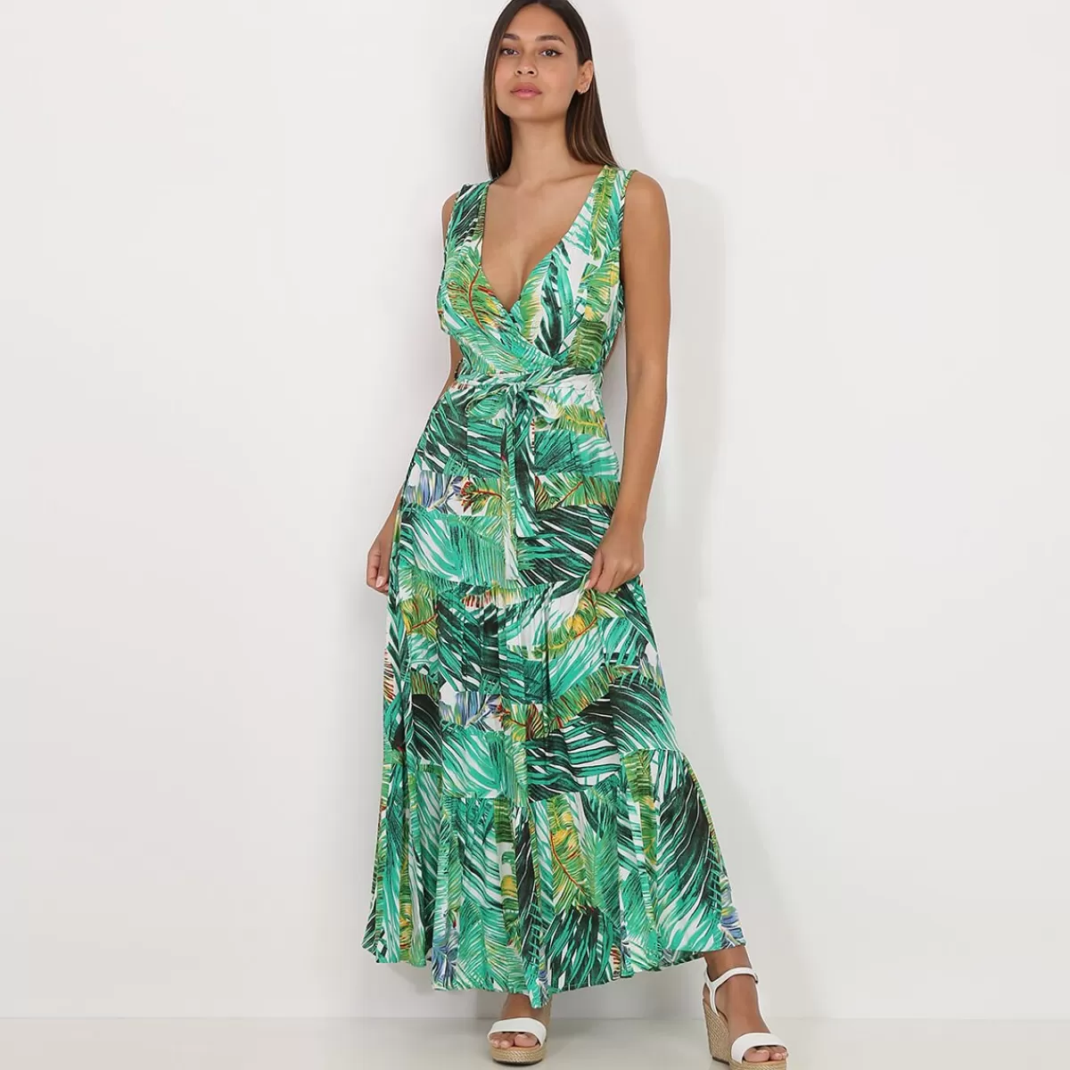 La Modeuse FASHION MATERNITY*Robe longue ceinturée à imprimé tropical