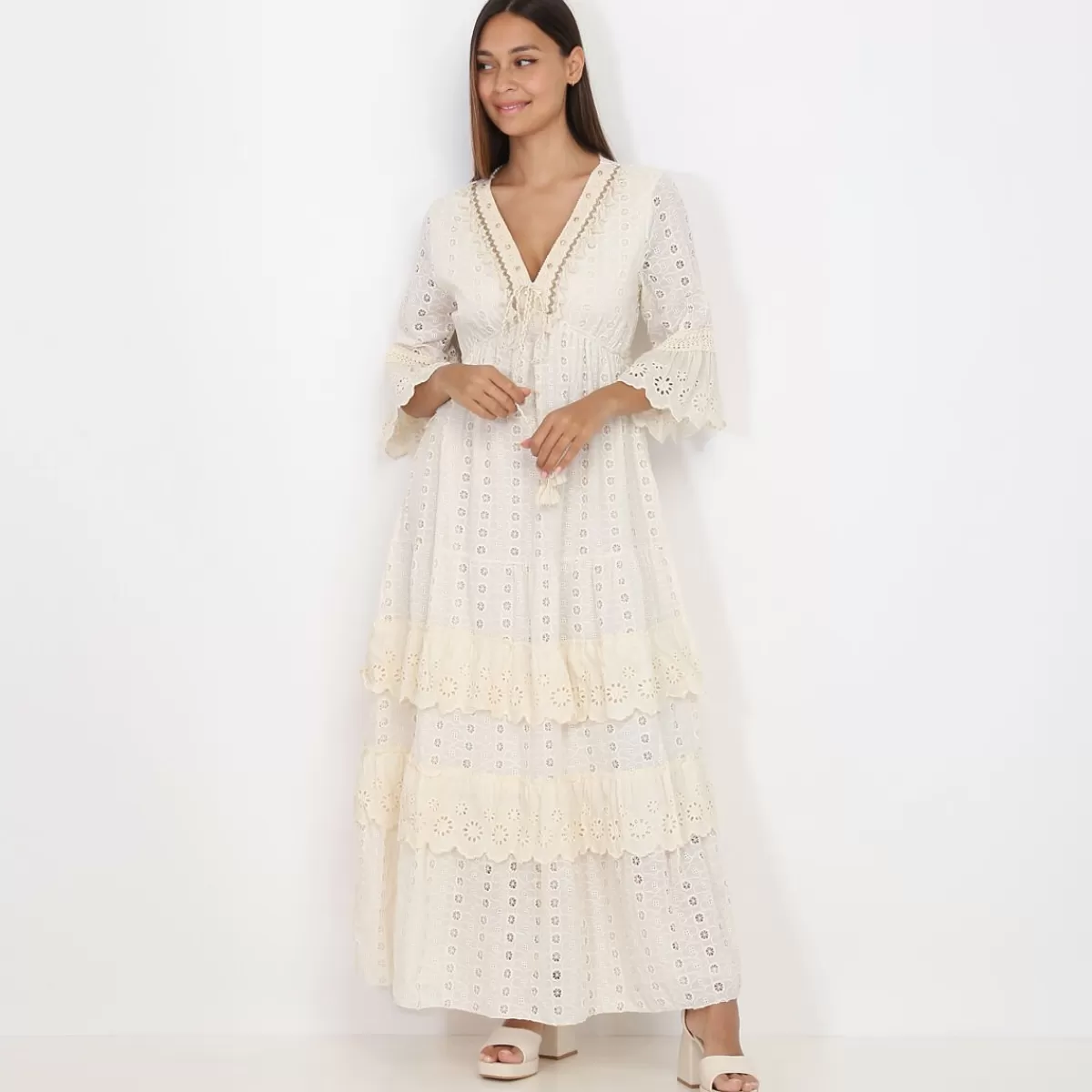 La Modeuse FASHION MATERNITY*Robe longue en broderie anglaise à volants