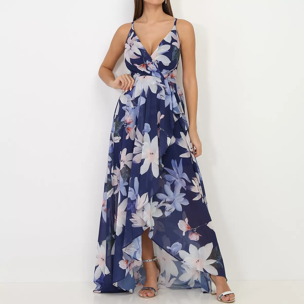 La Modeuse Collection Cérémonies*Robe longue fendue asymétrique à fleurs