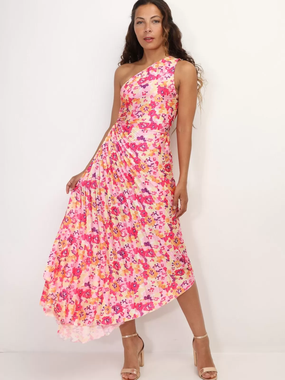 La Modeuse Collection Cérémonies*Robe plissée et asymétrique à fleurs