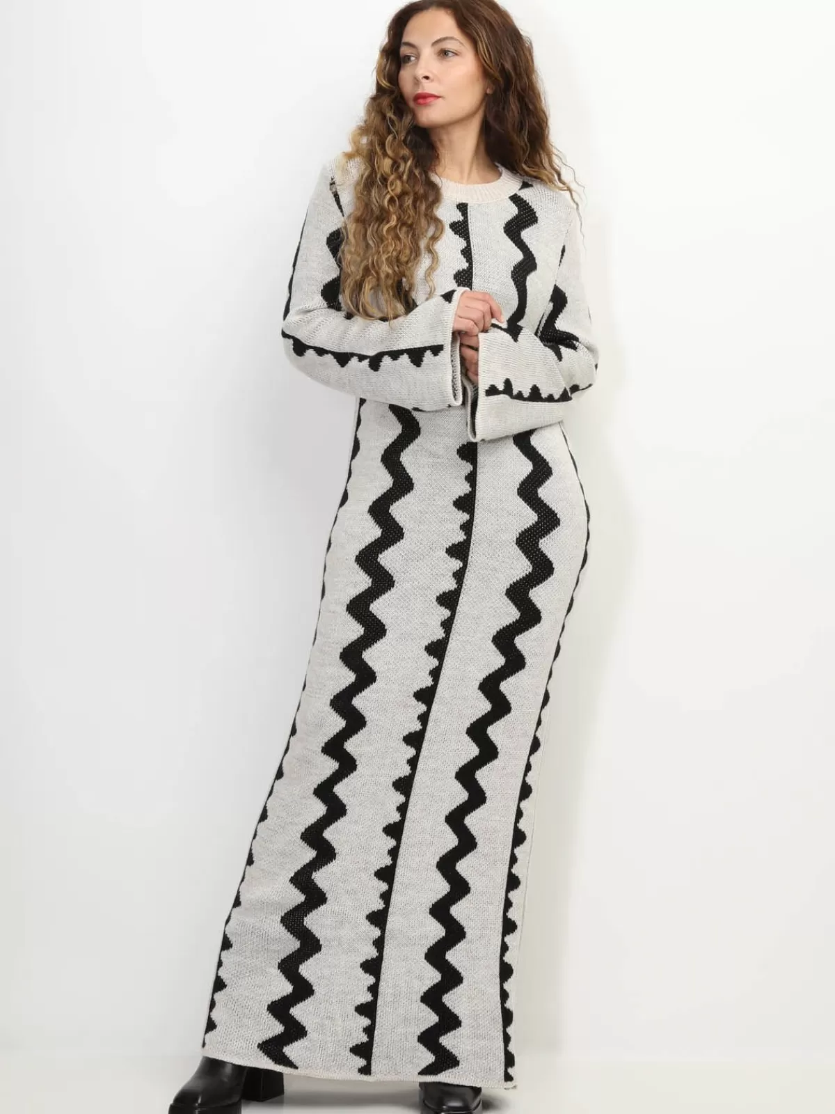 La Modeuse Robes | Robes Pull*Robe pull longue à motif vagues