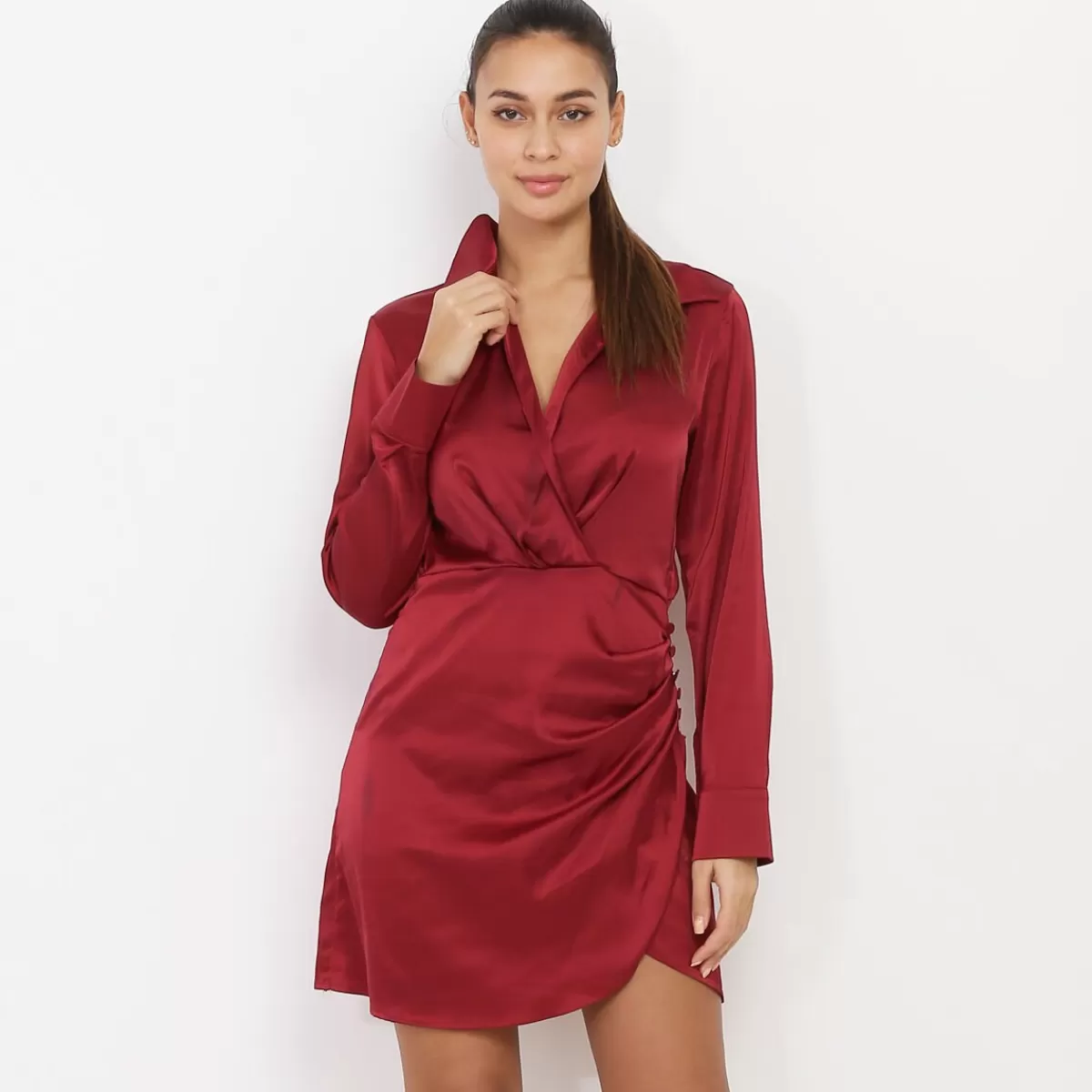 La Modeuse Grandes Tailles (44 Et +) | Robes*Robe satinée cache coeur à boutons