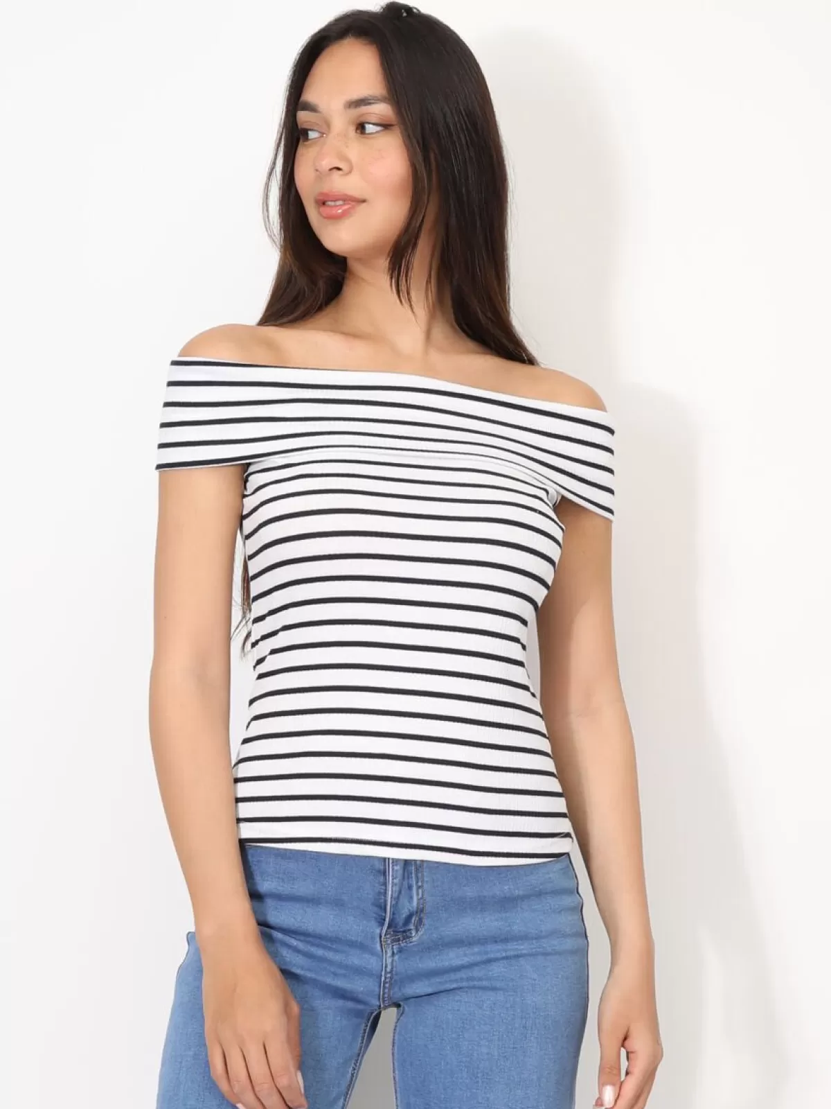 La Modeuse Tops, T-shirts*Top à col bardot et rayures