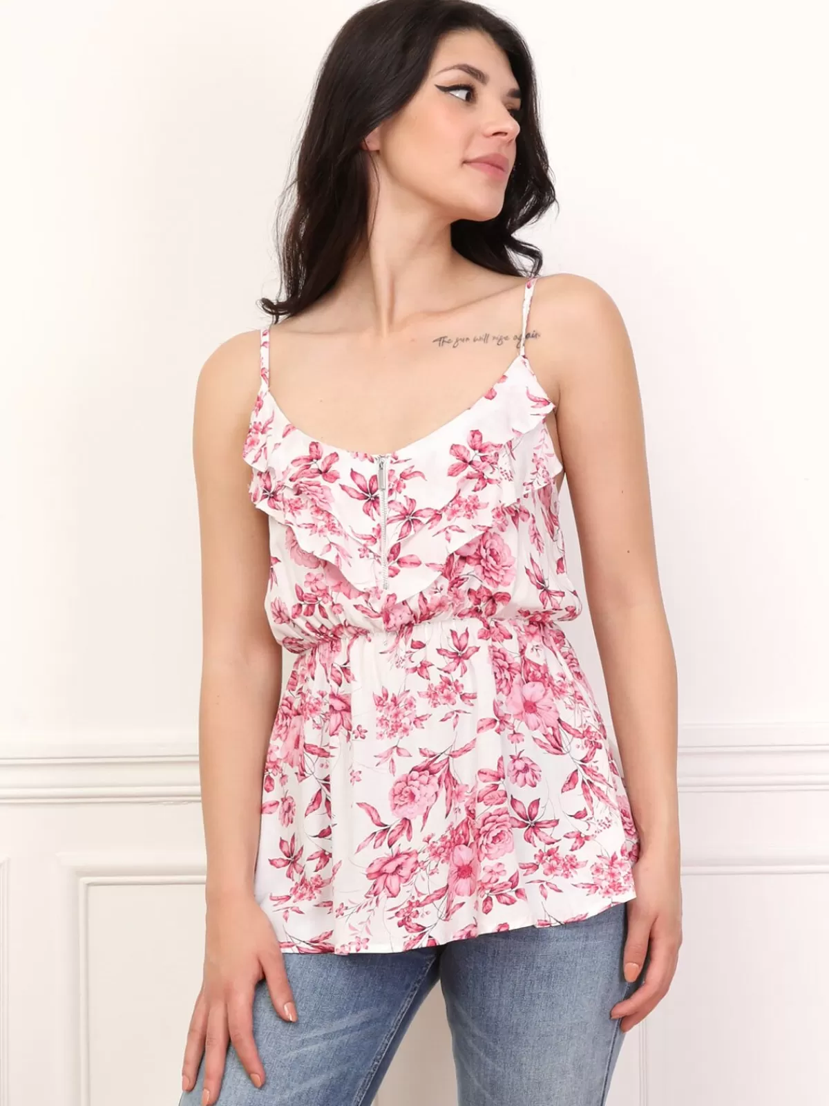 La Modeuse Tops, T-shirts*Top péplum fleuri à volants