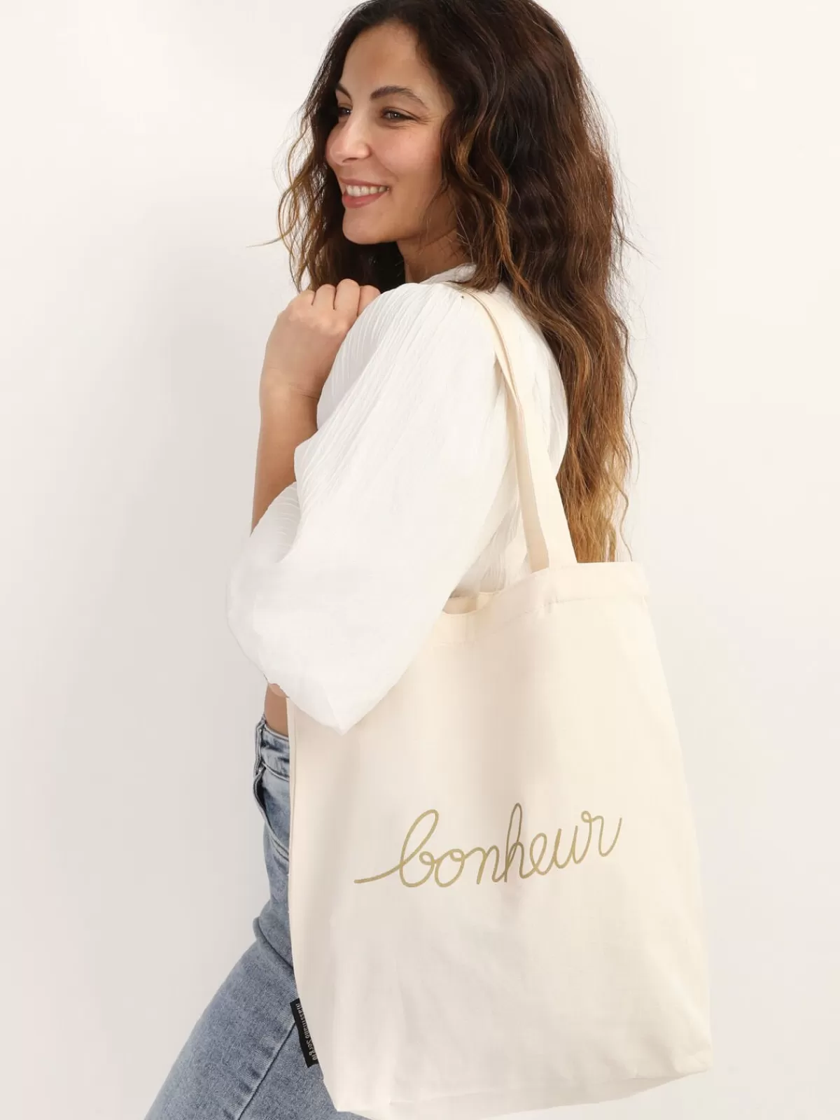 La Modeuse Sacs Cabas*Tote bag à inscription "bonheur"