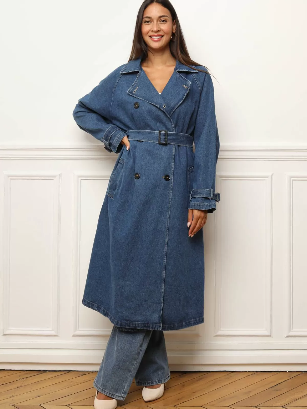 La Modeuse Best Sellers De La Modeuse | Business Collection*Trench long en denim avec ceinture