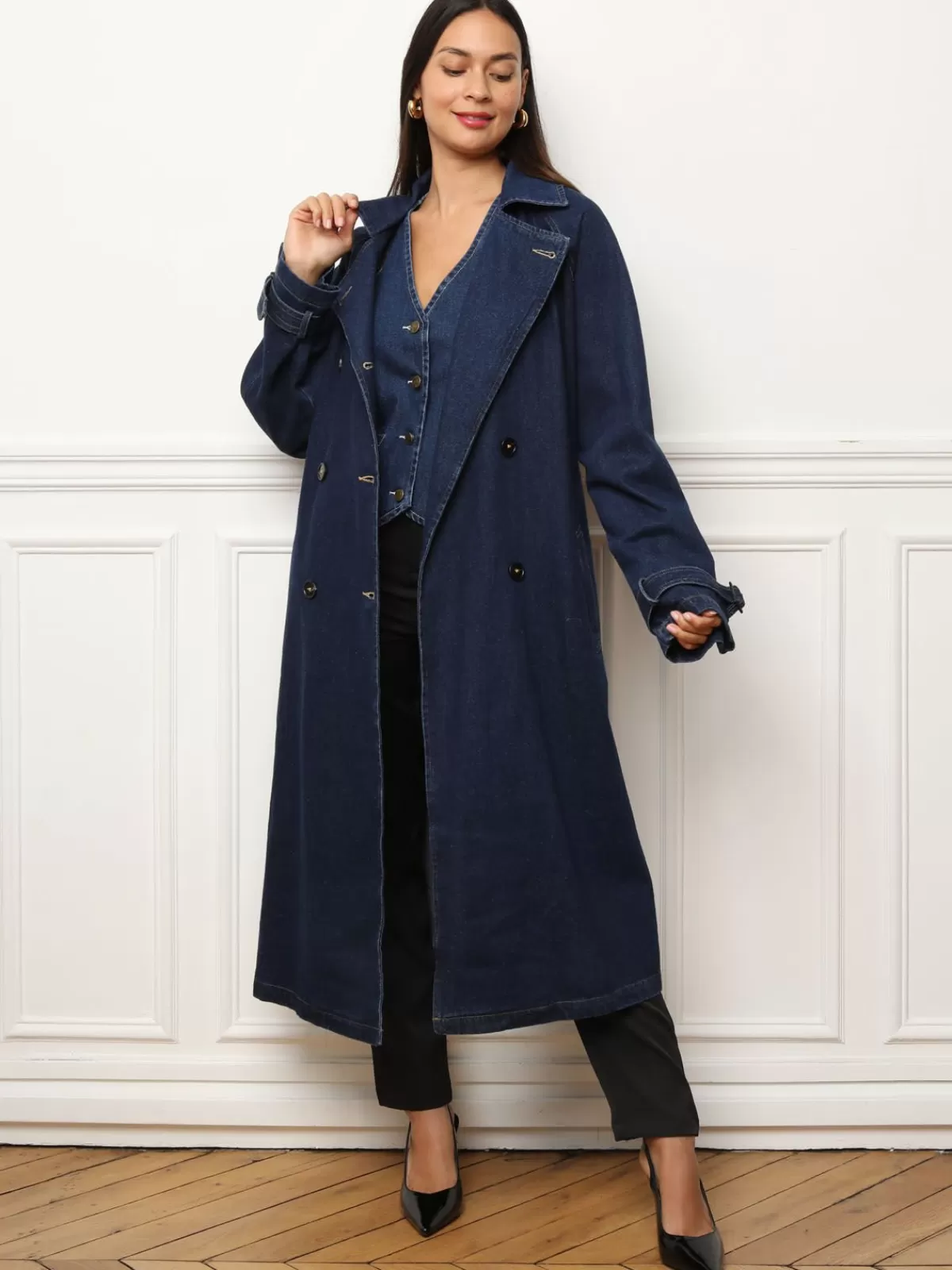 La Modeuse Best Sellers De La Modeuse | Business Collection*Trench long en denim avec ceinture