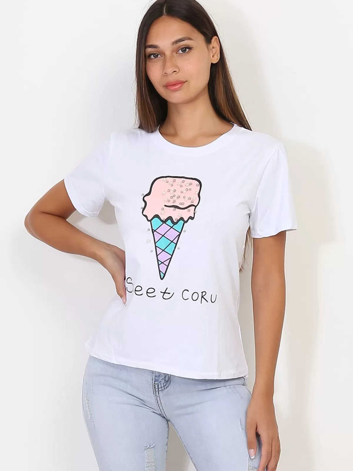 La Modeuse Tops, T-shirts*T-shirt glace et perles